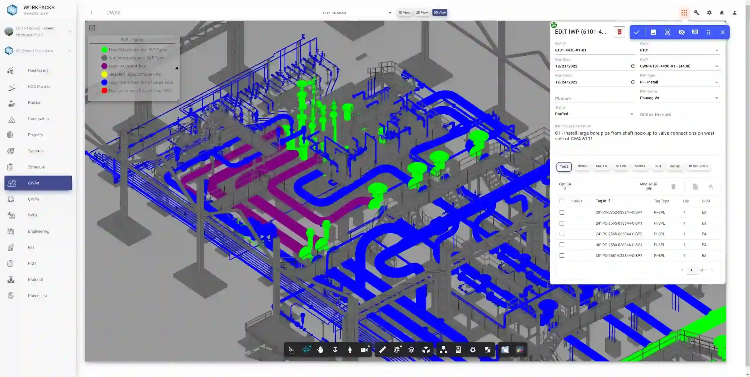 CWAs interface on Workpacks